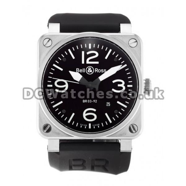 Perfect Bell and Ross BR03-92 Copy 46MM Steel Case Black Quarter Arabic Dial Watches