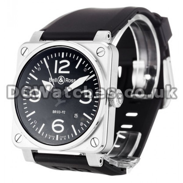 Perfect Bell and Ross BR03-92 Copy 46MM Steel Case Black Quarter Arabic Dial Watches