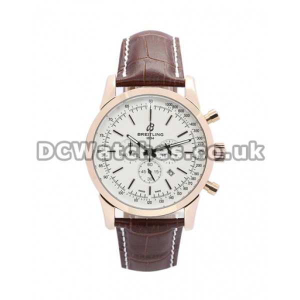 Fake Breitling Transocean Chronograph White Dial Brown Crocodile Strap Watches