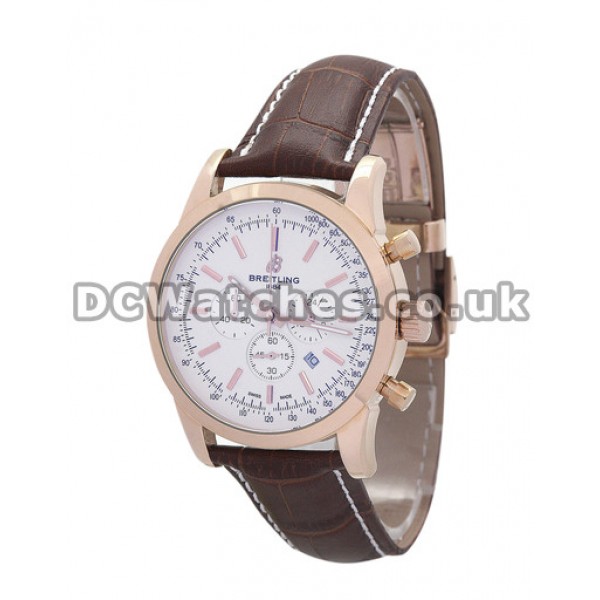 Fake Breitling Transocean Chronograph White Dial Brown Crocodile Strap Watches