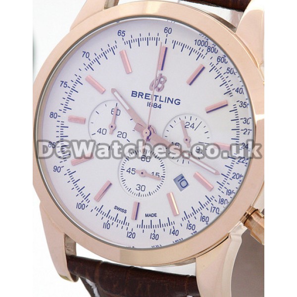 Fake Breitling Transocean Chronograph White Dial Brown Crocodile Strap Watches