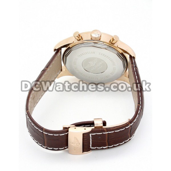 Fake Breitling Transocean Chronograph White Dial Brown Crocodile Strap Watches