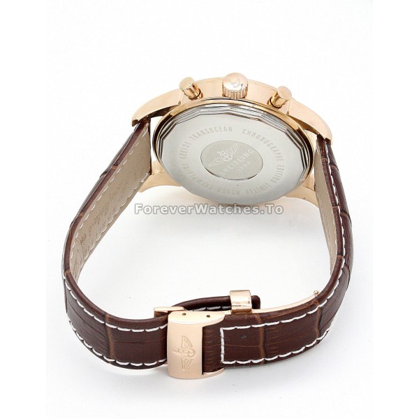 Fake Breitling Transocean Chronograph White Dial Brown Crocodile Strap Watches