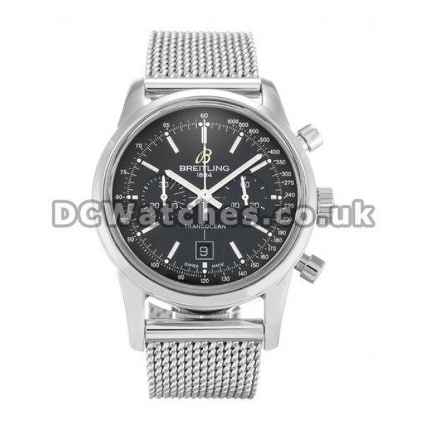 Cheap Breitling Transocean Chronograph Black Baton Dial Ocean Classic Steel Bracelet Replica Watches