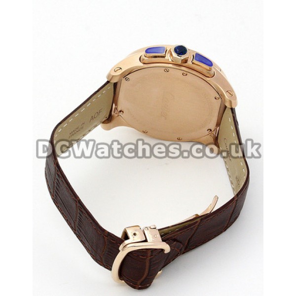 Copy Calibre de Cartier 42MM Rose Gold Case Brown Alligator Strap Watches
