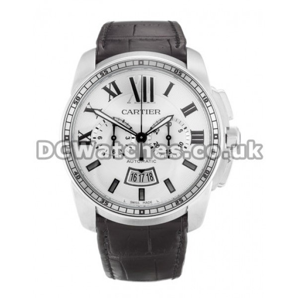 Fake Calibre de Cartier Silver Roman Numeral Dial 42MM Steel Case Watches