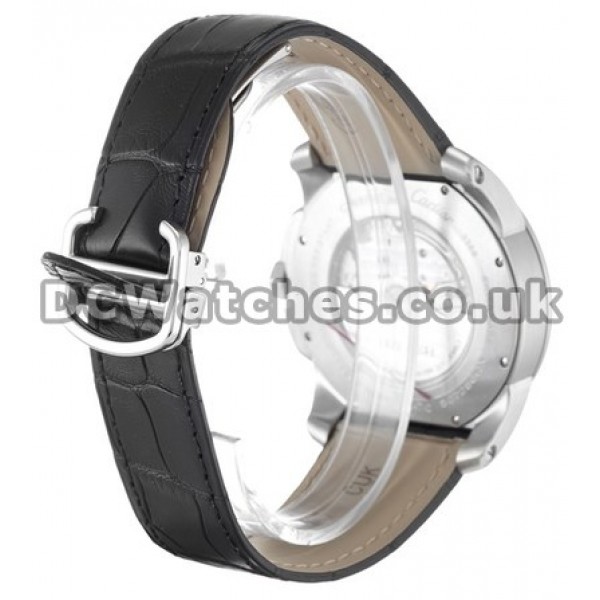 Replica Calibre de Cartier Black Alligator Strap White Roman Numeral Dial Watches