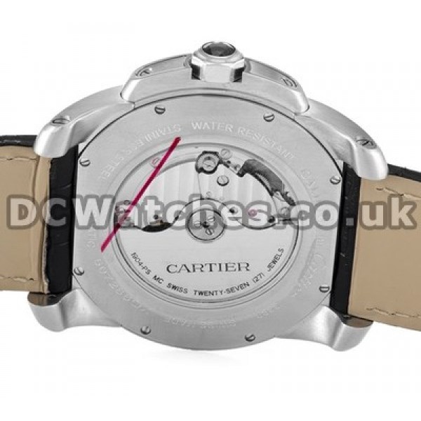 Replica Calibre de Cartier Black Alligator Strap White Roman Numeral Dial Watches