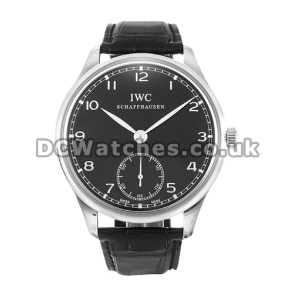 Swiss Steel IWC Portuguese Manual Black Dial Replica Watches For Men