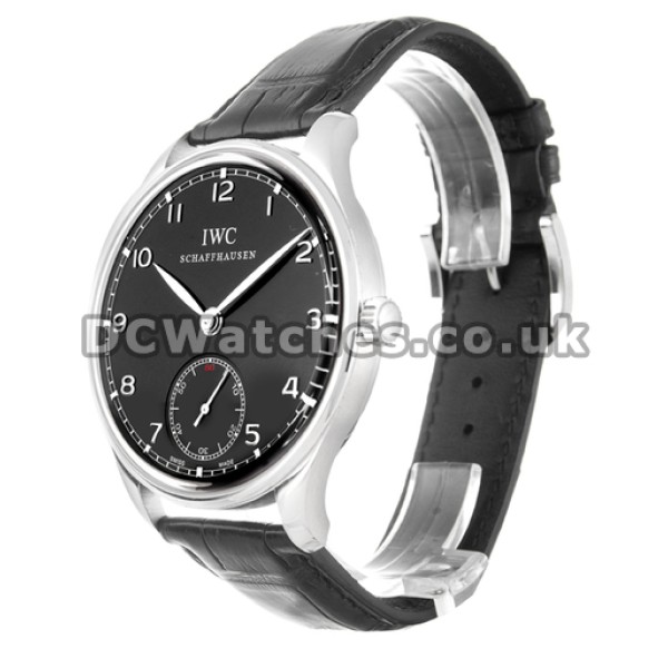 Swiss Steel IWC Portuguese Manual Black Dial Replica Watches For Men