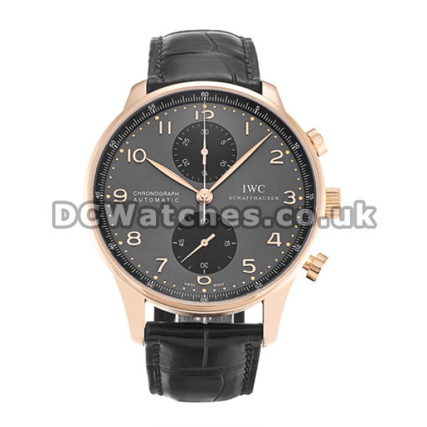 Elegant UK Rose Gold IWC Portuguese Chrono Grey Dial Replica Watches For Men