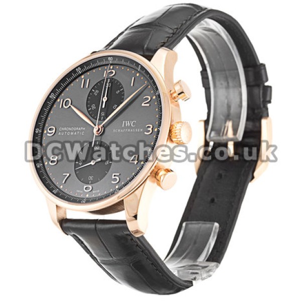 Elegant UK Rose Gold IWC Portuguese Chrono Grey Dial Replica Watches For Men