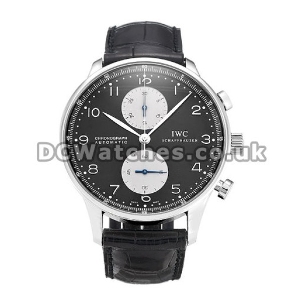 Sturdy Steel IWC Portuguese Chrono Black Dial Replica Watches For Men