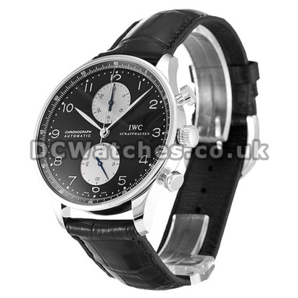 Sturdy Steel IWC Portuguese Chrono Black Dial Replica Watches For Men
