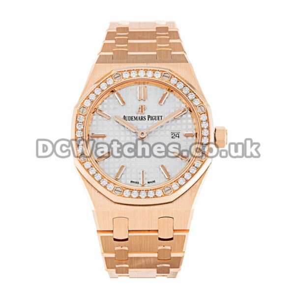 Elegant Rose Gold Audemars Piguet Royal Oak 33MM Replica Watches With Diamonds For Women