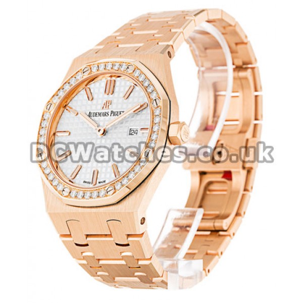 Elegant Rose Gold Audemars Piguet Royal Oak 33MM Replica Watches With Diamonds For Women