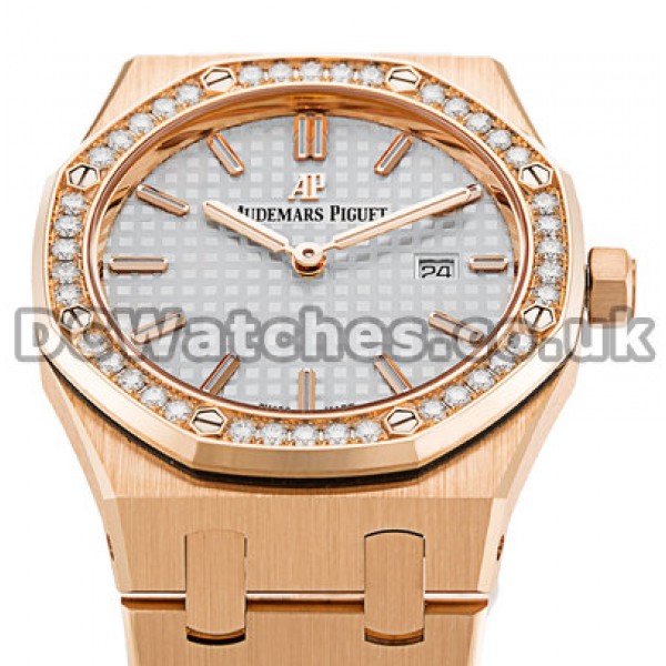 Elegant Rose Gold Audemars Piguet Royal Oak 33MM Replica Watches With Diamonds For Women