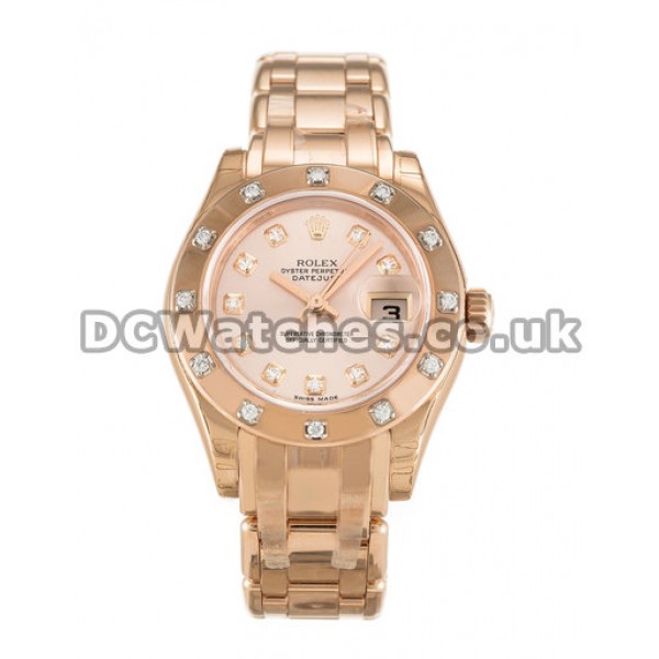 28 MM Rolex Pearlmaster Rose Gold Ladies Replica Watches