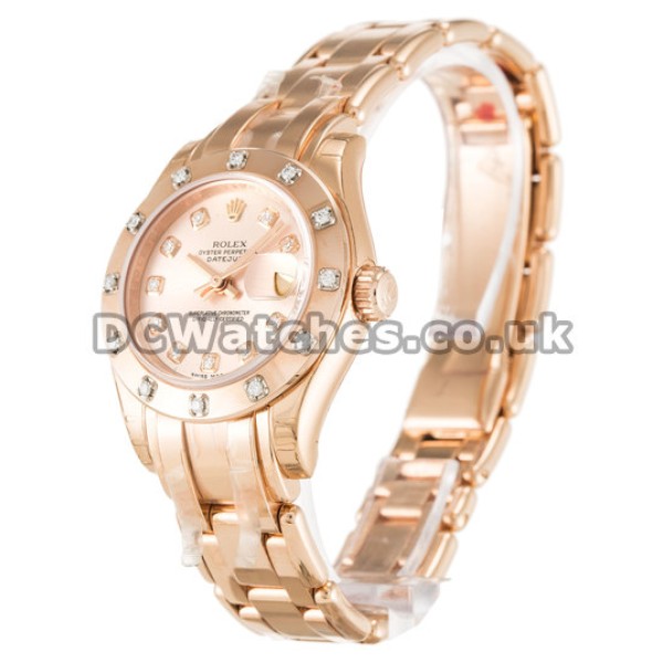 28 MM Rolex Pearlmaster Rose Gold Ladies Replica Watches