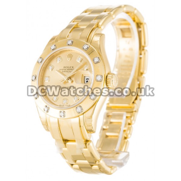 Ladies Rolex Pearlmaster Yellow Gold Diamonds Replica Watches