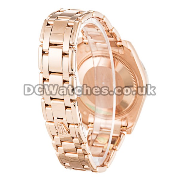 34 MM Pearlmaster Rose Gold Mother of Pearl  White Diamond Dial Replica Watches