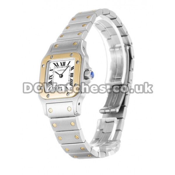 Elegant Steel And Yellow Gold Cartier Santos Fake Watches Silver Dial For Ladies