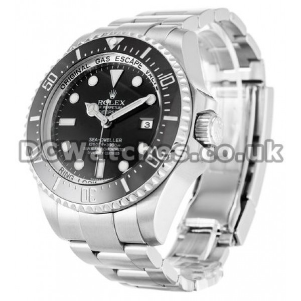 High-quality Steel Rolex Deepsea Fake Watches 44MM Black Dial For Men (Ceramic Bezel)
