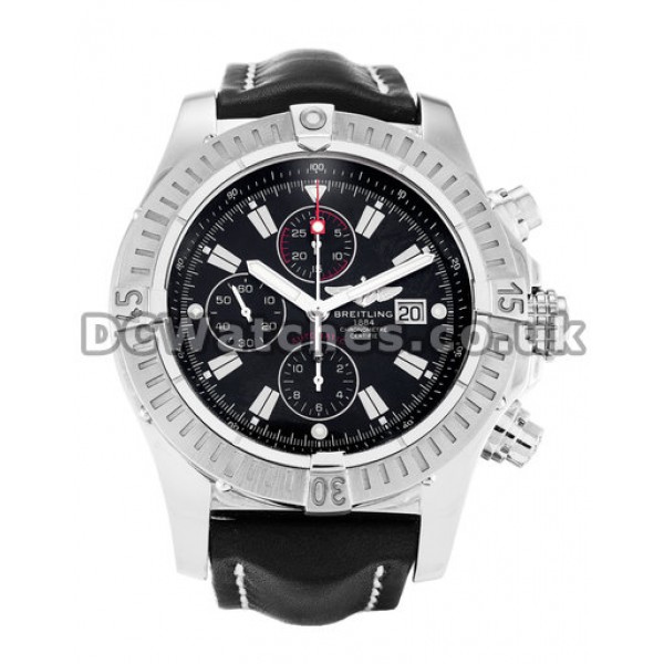 Fake Breitling Super Avenger 48.4MM Steel Case Black Leather Strap Watches