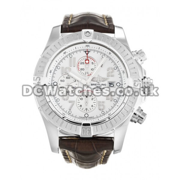 Replica Breitling Super Avenger White Arabic Dial Brown Crocodile Strap Watches