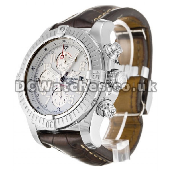 Replica Breitling Super Avenger White Arabic Dial Brown Crocodile Strap Watches