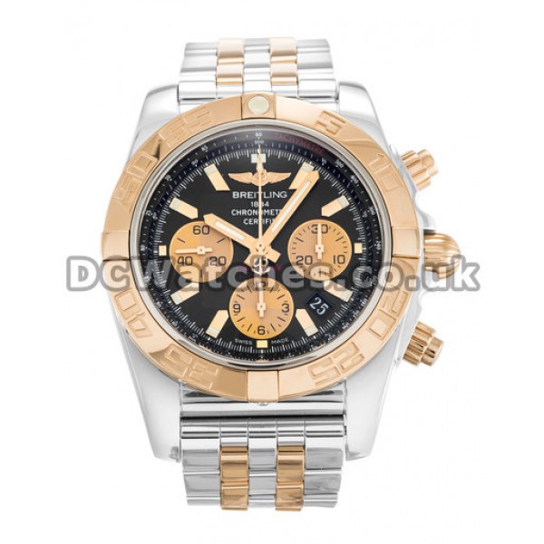 Cheap Breitling Chronomat 44 Black Baton Dial Rose Gold & Steel Bracelet Copy Watches
