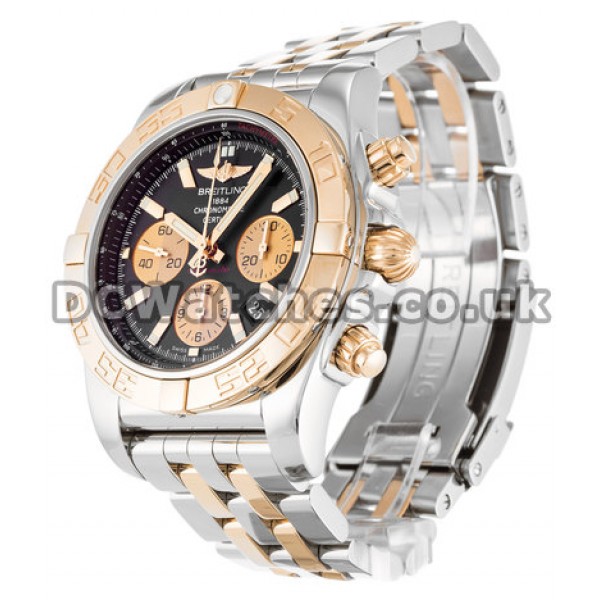Cheap Breitling Chronomat 44 Black Baton Dial Rose Gold & Steel Bracelet Copy Watches