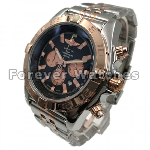Cheap Breitling Chronomat 44 Black Baton Dial Rose Gold & Steel Bracelet Copy Watches