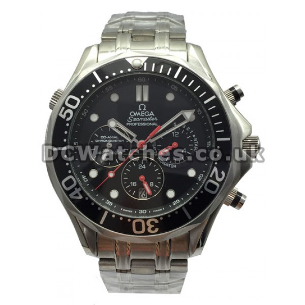 UK Top Black Dial Omega Seamaster 44MM Fake Watches Sale For Men