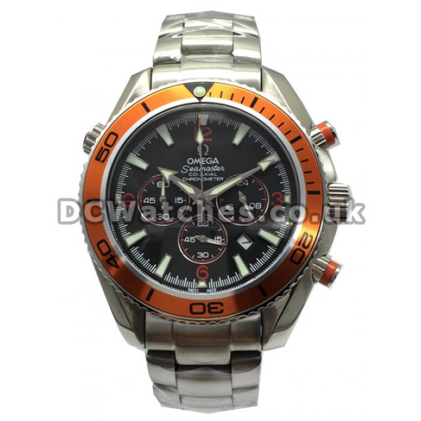 Pretty Orange Bezel Omega Planet Ocean Black Dial Fake Watches For Men