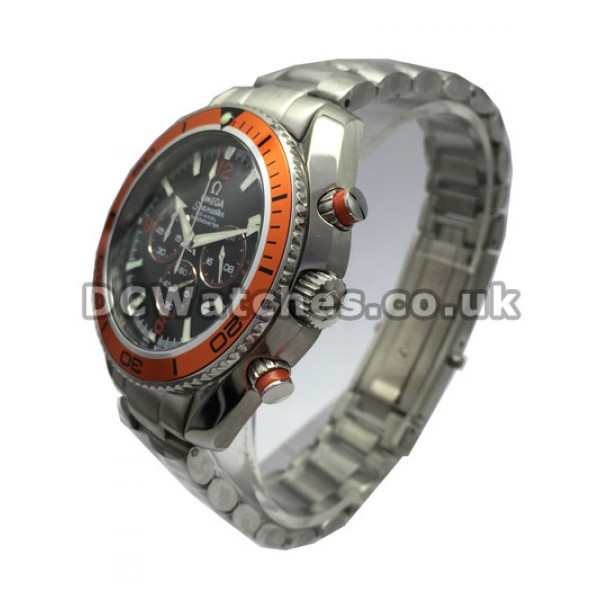 Pretty Orange Bezel Omega Planet Ocean Black Dial Fake Watches For Men