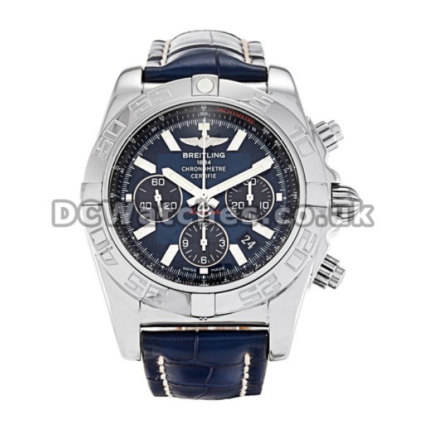 Best Breitling Chronomat 44 Blue Dial Blue Crocodile Strap Copy Watches