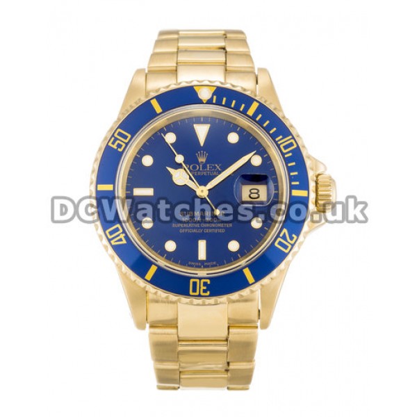 Gold Stainless Steel Blue Dial Rolex Replica Submariner Series Watches