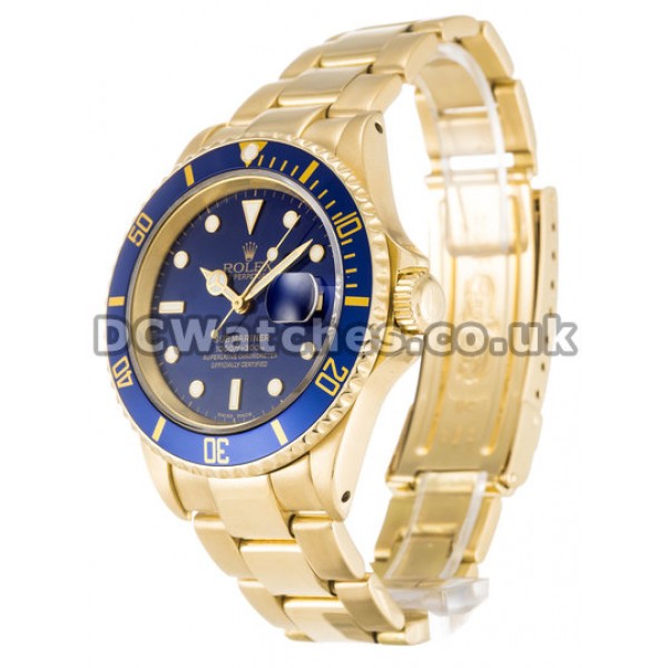 Gold Stainless Steel Blue Dial Rolex Replica Submariner Series Watches
