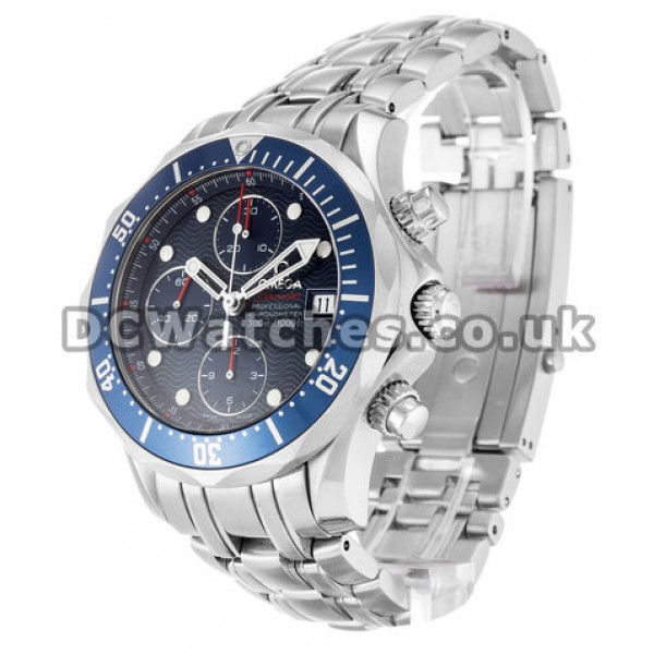 Sturdy Blue Dial Omega Seamaster Chrono Diver Fake Watches For Men