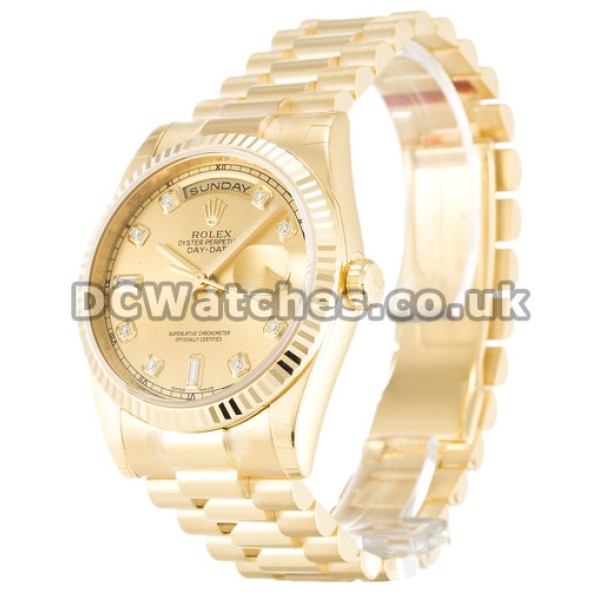 Gold Rolex Day-Date Champagne Diamond Dial Mens Replica Watches