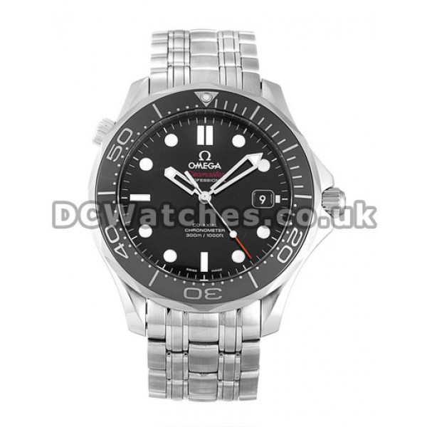 Practical Silver Omega Seamaster 300M Black Dial Replica Watches For Men