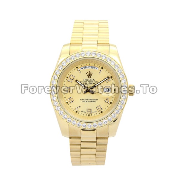 41 MM Day-Date II Yellow Gold Bracelet Champagne Arabic Dial Replica Watches