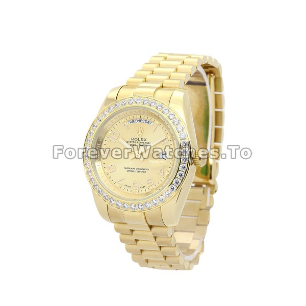 41 MM Day-Date II Yellow Gold Bracelet Champagne Arabic Dial Replica Watches