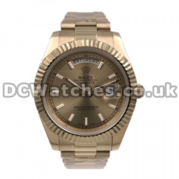 Male Yellow Gold Fake Rolex Day-Date II Automatic Watches In 41MM