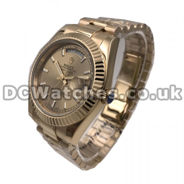 Male Yellow Gold Fake Rolex Day-Date II Automatic Watches In 41MM