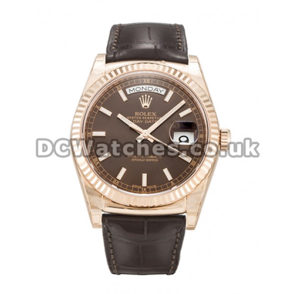 Chocolate Baton Dial Rolex Day-Date Brown Crocodile Bracelet Replica Watches