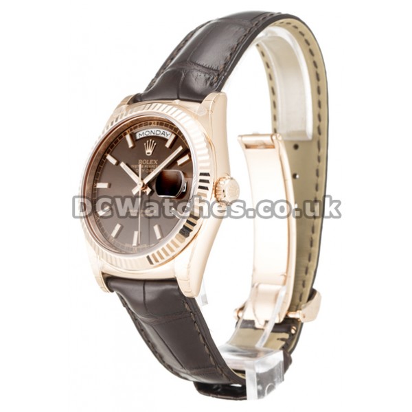 Chocolate Baton Dial Rolex Day-Date Brown Crocodile Bracelet Replica Watches