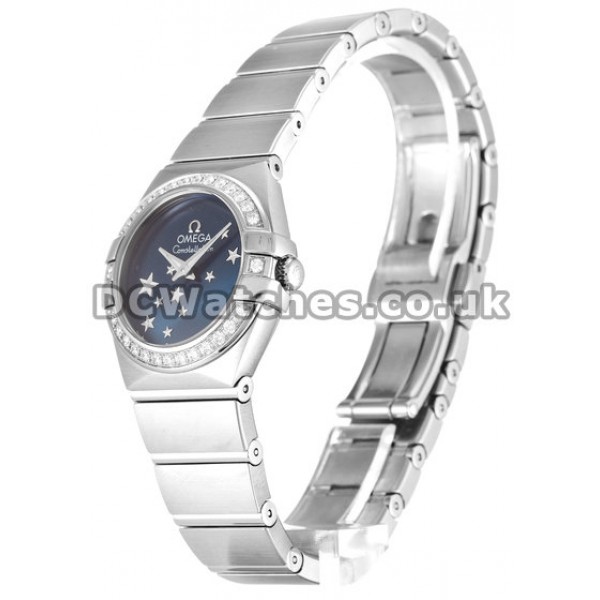 Copy Omega Constellation Ladies 24MM Steel Case Diamonds Bezel Blue Dial Watches