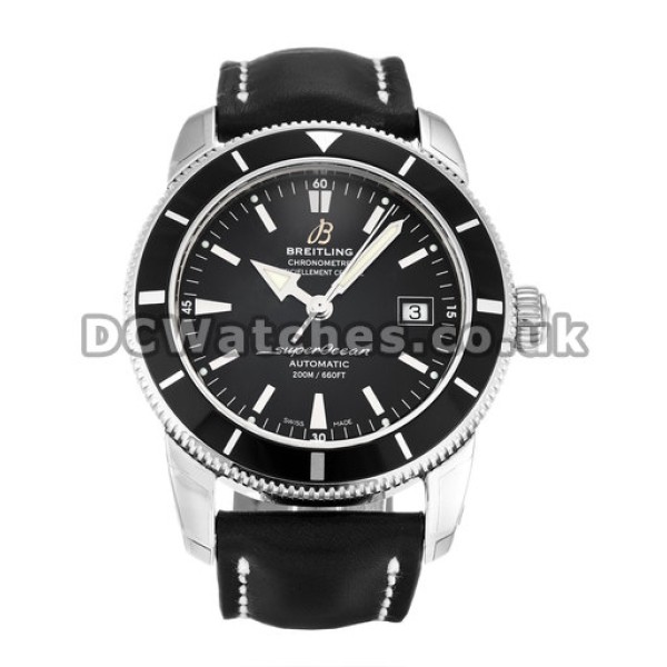 UK Black Leather Strap Breitling SuperOcean Heritage Black Dial Replica Watches